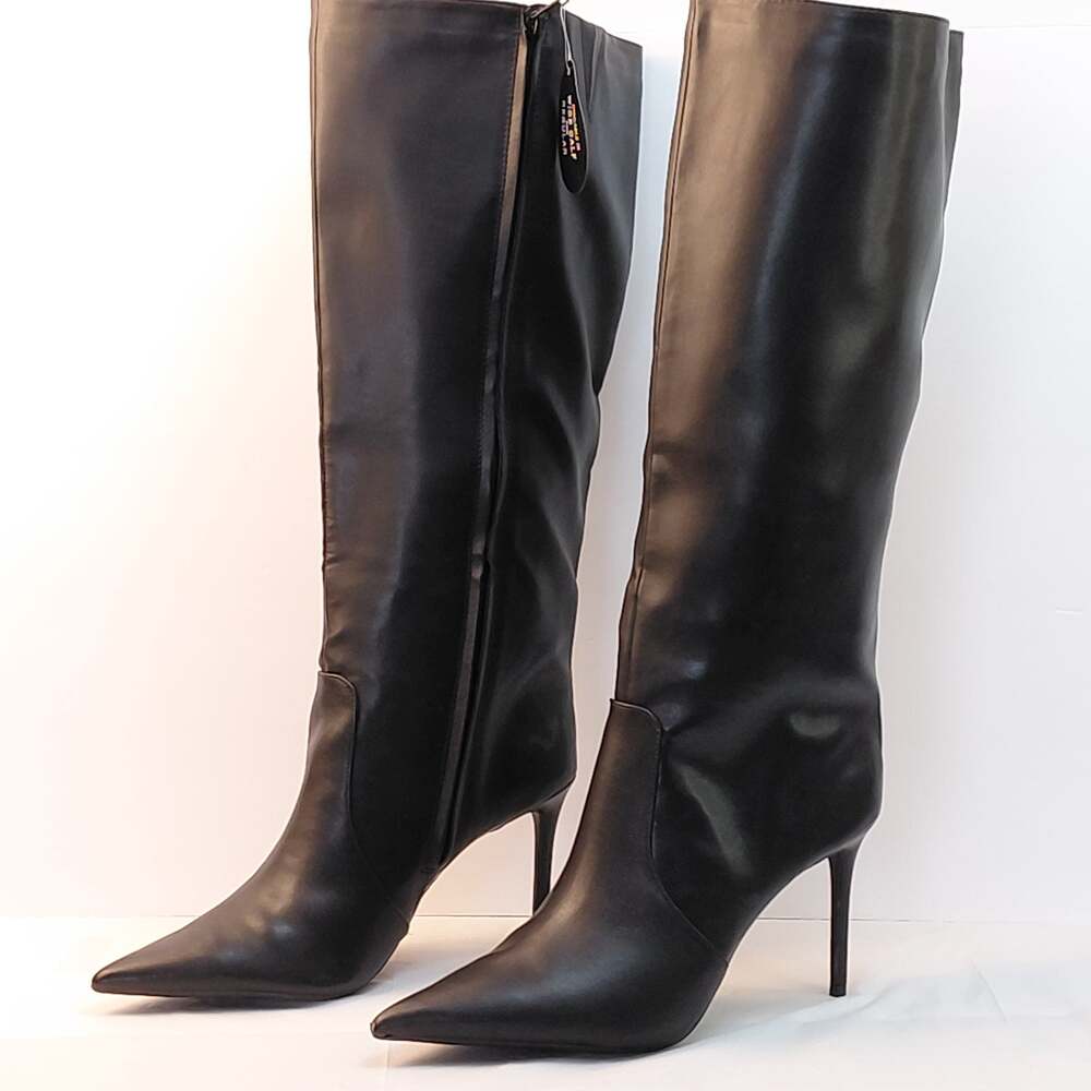 NIB INC International Concepts Havannah Wide Calf Boots Black Smooth Size 12M